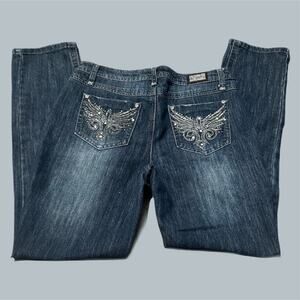 2000s Earl jean Emo Y2K Rhinestone Embellished Straight Jeans size 8 dark wash